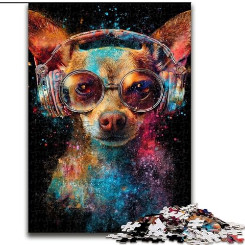 Puzzle für Erwachsene, 1000 Teile, Chihuahua mit Kopfhörern, Familienunterhaltungsspielzeug, ganze Familie, ab 14 Jahren (Größe 26x38cm) von LiJianXXE
