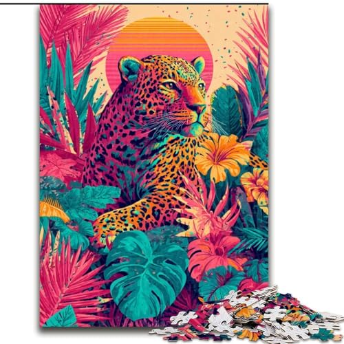 Puzzle für Erwachsene, 1000 Teile, Goldener Leopard in den Blumen, Lernspiele, Heimdekoration, ganze Familie (Größe 50x75cm) von LiJianXXE