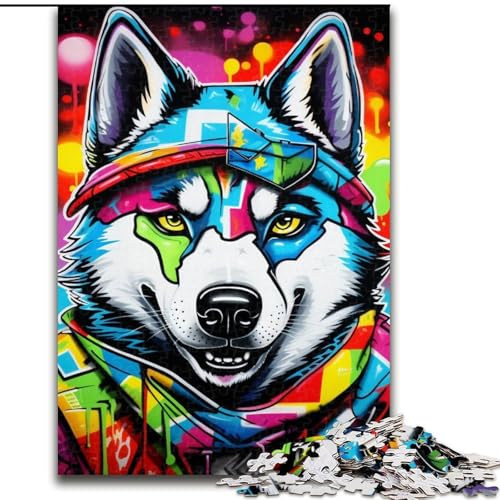 Puzzle für Erwachsene, 1000 Teile, Graffiti-Malerei, Husky, aus Holz, Kinder ab 14 Jahren, 50x75cm, anspruchsvolles DIY-Dekorationsspiel, interaktives Familienspielzeug von LiJianXXE
