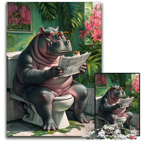 Puzzle für Erwachsene, 1000 Teile, Hippo Go Toilet, schwierige Puzzles für Erwachsene, Denksportaufgabe und Heimdekoration, 26x38cm/10,23x14,96 Zoll von LiJianXXE