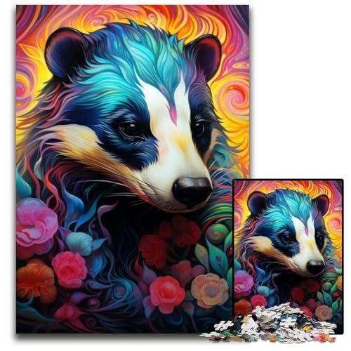 Puzzle für Erwachsene, 1000 Teile, Honigdachs-Blumen, Kartonpuzzle für Erwachsene, Heimaktivität für Feiertage, Geburtstage und Familienspieleabende, 26x38cm/10,23x14,96 Zoll von LiJianXXE