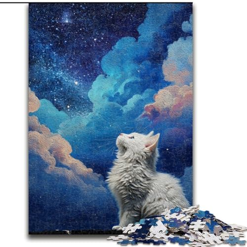 Puzzle für Erwachsene, 1000 Teile, Katze, die zu den Sternen aufblickt, Lernspiele, Heimdekoration, ganze Familie (Größe 26x38cm) von LiJianXXE