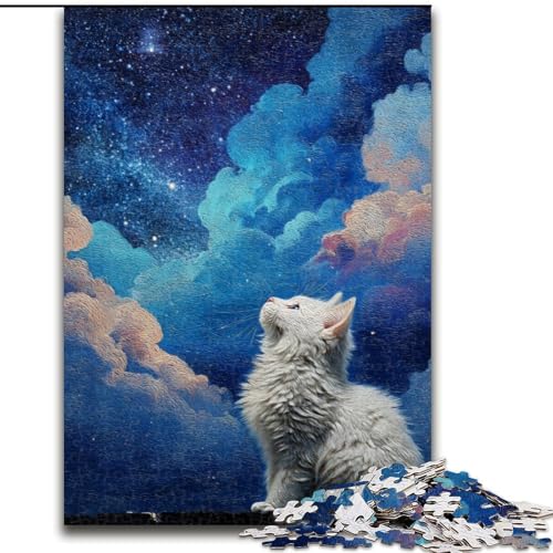 Puzzle für Erwachsene, 1000 Teile, Katze, die zu den Sternen aufblickt, Lernspiele, Heimdekoration, ganze Familie (Größe 50x75cm) von LiJianXXE
