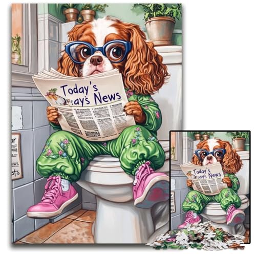 Puzzle für Erwachsene, 1000 Teile, King Spaniel Go Toilet, schwierige Puzzles für Erwachsene, Denksportaufgabe und Heimdekoration, 50x75cm/19,68x29,52 Zoll von LiJianXXE