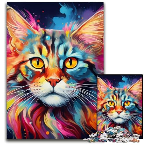 Puzzle für Erwachsene, 1000 Teile, Maine Coon, Kartonpuzzle, pädagogisches Denkspiel, künstlerische Heim- und Bürodekoration, ab 14 Jahren, 26x38cm/10,23x14,96 Zoll von LiJianXXE