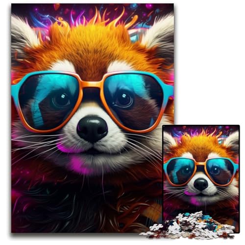 Puzzle für Erwachsene, 1000 Teile, Neonbrille, Roter Panda, Kartonpuzzle, pädagogisches Denkspiel, künstlerische Heim- und Bürodekoration, ab 14 Jahren, 26x38cm/10,23x14,96 Zoll von LiJianXXE