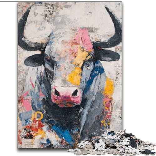 Puzzle für Erwachsene, 1000 Teile, Ölgemälde mit Stier, Spiele, Spielzeug, Geschenk, einzigartige Geburtstags- und Geschenkideen für Kinder ab 14 Jahren (Größe 26x38cm) von LiJianXXE