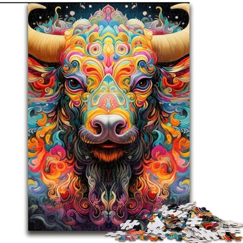 Puzzle für Erwachsene, 1000 Teile, Psychedelic Buffalo Puzzle, aus Pappe, für Teenager und Jugendliche, ideales Geburtstags, 1000 Teile(26x38cm) von LiJianXXE