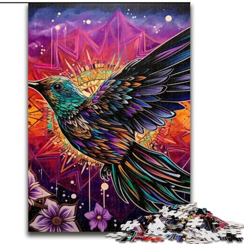 Puzzle für Erwachsene, 1000 Teile, Psychedelischer Kolibri aus Holz, geeignet für Geburtstage, Halloween, Thanksgiving, Ostern, 50x75cm, Geburtstagsfeier für Männer und Frauen von LiJianXXE
