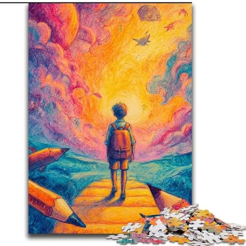 Puzzle für Erwachsene, 1000 Teile, Puzzle Junge geht zur Schule, Spiele, Spielzeug, Geschenk, einzigartige Geburtstags- und Geschenkideen für Kinder ab 14 Jahren (Größe 50x75cm) von LiJianXXE