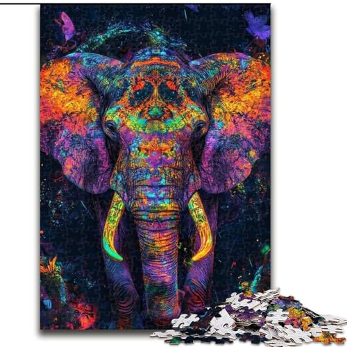 Puzzle für Erwachsene, 1000 Teile, Regenbogenelefant, Familienunterhaltungsspielzeug, ganze Familie, ab 14 Jahren (Größe 26x38cm) von LiJianXXE