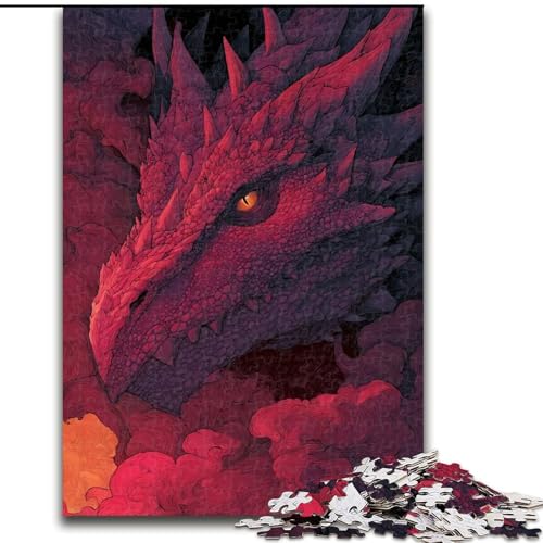 Puzzle für Erwachsene, 1000 Teile, Roter Drache, Spiele, Spielzeug, Geschenk, einzigartige Geburtstags- und Geschenkideen für Kinder ab 14 Jahren (Größe 50x75cm) von LiJianXXE