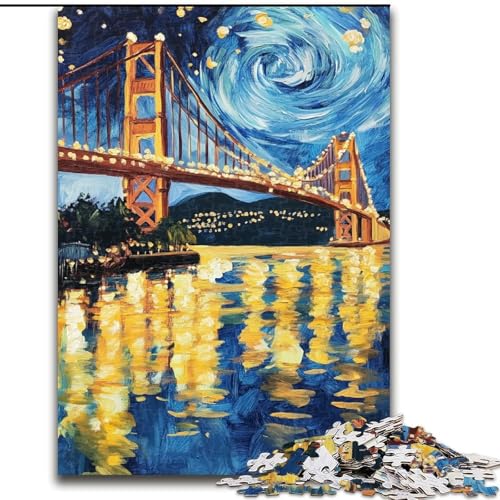 Puzzle für Erwachsene, 1000 Teile, San Francisco Bridge bei Nacht, Familienunterhaltungsspielzeug, ganze Familie, ab 14 Jahren (Größe 50x75cm) von LiJianXXE