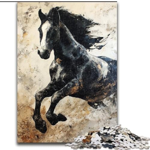 Puzzle für Erwachsene, 1000 Teile, Schwarzes Goldenes Pferd, Familienunterhaltungsspielzeug, ganze Familie, ab 14 Jahren (Größe 26x38cm) von LiJianXXE