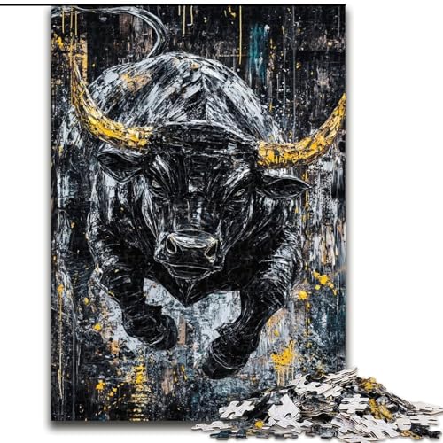 Puzzle für Erwachsene, 1000 Teile, Schwarzgold-Bulle, Familienunterhaltungsspielzeug, ganze Familie, ab 14 Jahren (Größe 26x38cm) von LiJianXXE