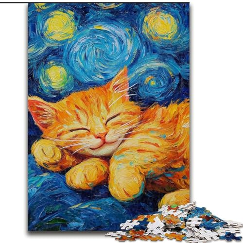 Puzzle für Erwachsene, 1000 Teile, Sternenhimmel, orange Katze, Lernspiele, Heimdekoration, ganze Familie (Größe 26x38cm) von LiJianXXE