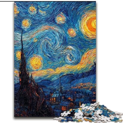 Puzzle für Erwachsene, 1000 Teile, Van Gogh, Nachthimmel, Schwarze Katze, Familienunterhaltungsspielzeug, ganze Familie, ab 14 Jahren (Größe 50x75cm) von LiJianXXE