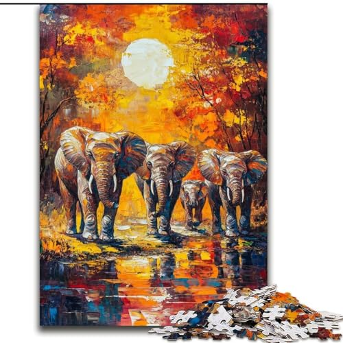 Puzzle für Erwachsene, 1000 Teile, afrikanischer Tierelefant, Familienunterhaltungsspielzeug, ganze Familie, ab 14 Jahren (Größe 26x38cm) von LiJianXXE