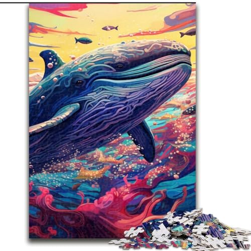 Puzzle für Erwachsene, 1000 Teile, buntes Blauwal-Puzzle aus Holz, ideal für Büro, Schlafzimmer, Wohnzimmerdekoration, 1000 Teile(50x75cm) von LiJianXXE