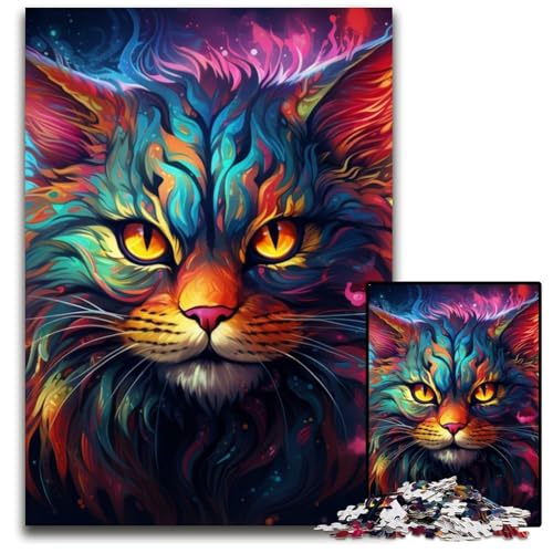 Puzzle für Erwachsene, 1000 Teile, farbenfrohe Kunst, psychedelische Katze, DIY-Dekoration, Gehirn-Herausforderung, für Erwachsene, Familie, 26x38cm/10,23x14,96 Zoll Puzzle für Erwachsene, 1000 Teile, farbenfrohe Kunst, psychedelische Katze, DIY-Dekoration, Gehirn-Herausforderung, für Erwachsene, Familie, 26x38cm/10,23x14,96 Zoll von LiJianXXE
