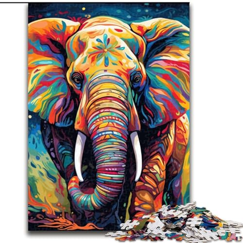 Puzzle für Erwachsene, 1000 Teile, farbenfroher Kunstelefant aus Holz, Kinder ab 14 Jahren, 50x75cm, anspruchsvolles DIY-Dekorationsspiel, interaktives Familienspielzeug von LiJianXXE