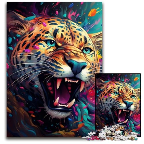 Puzzle für Erwachsene, 1000 Teile, farbenfrohes Jaguar-Kunst-Kartonpuzzle, pädagogisches Denkspiel, künstlerische Heim- und Bürodekoration, ab 14 Jahren, 26x38cm/10,23x14,96 Zoll von LiJianXXE