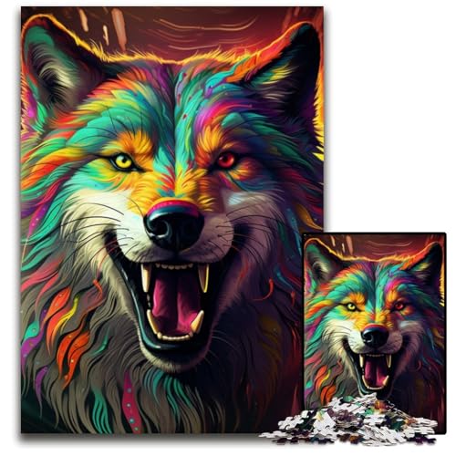 Puzzle für Erwachsene, 1000 Teile, farbenfrohes Wolf-Kunst-Puzzle, DIY-Dekoration, Gehirn-Herausforderung, für Erwachsene, Familie, 26x38cm/10,23x14,96 Zoll von LiJianXXE