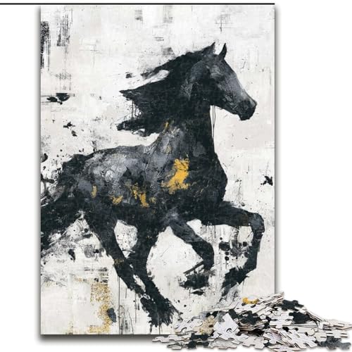 Puzzle für Erwachsene, 1000 Teile, schwarzes Pferd, Familienunterhaltungsspielzeug, ganze Familie, ab 14 Jahren (Größe 50x75cm) von LiJianXXE