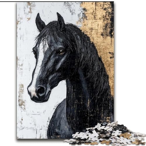 Puzzle für Erwachsene, 1000 Teile, schwarzes goldenes Pferd, Lernspiele, Heimdekoration, ganze Familie (Größe 26x38cm) von LiJianXXE