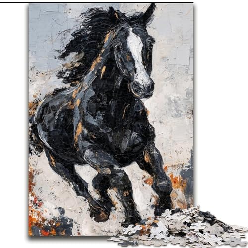Puzzle für Erwachsene, 1000 Teile, schwarzes goldenes Pferd, Lernspiele, Heimdekoration, ganze Familie (Größe 26x38cm) von LiJianXXE