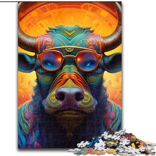 Puzzle für Erwachsene, 1000 psychedelische Büffel-Puzzles aus Pappe, interaktives Familienspiel, geeignet für Kinder ab 14 Jahren, 1000 Teile(26x38cm) von LiJianXXE