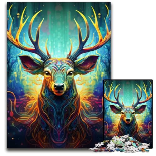 Puzzle für Erwachsene, 1000-teiliges Kartonpuzzle mit Psychedelischer Hirschkunst, anspruchsvolles Denkspiel für Teenager, Spaß für den Familienspieleabend, 26x38cm/10,23x14,96 Zoll Puzzle für Erwachsene, 1000-teiliges Kartonpuzzle mit Psychedelischer Hirschkunst, anspruchsvolles Denkspiel für Teenager, Spaß für den Familienspieleabend, 26x38cm/10,23x14,96 Zoll von LiJianXXE