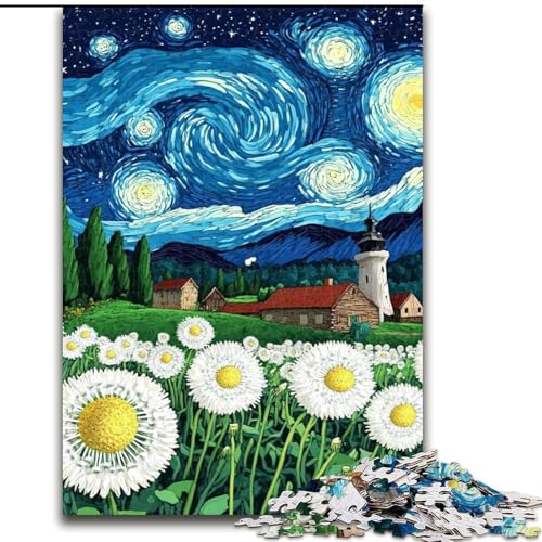 Puzzle für Erwachsene, 1000-teiliges Puzzle, Löwenzahn unter dem Nachthimmel, Spiele, Spielzeug, Geschenk, einzigartige Geburtstags- und Geschenkideen für Kinder ab 14 Jahren (Größe 26x38cm) von LiJianXXE