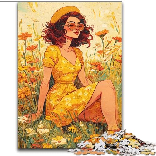 Puzzle für Erwachsene,1000 Teile,Mädchen im Wildblumensommer,für Kinder ab 14 Jahren Jedes Teil ist einzigartig – lustiges und herausforderndes Spiel für die ganze Familie Tolles Geschenk 50x75cm von LiJianXXE