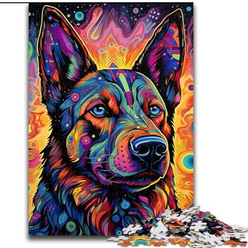 Puzzle für Erwachsene,1000 Teile,Psychedelischer Deutscher Schäferhund,aus Pappe,interaktives Familienspiel,Heimdekoration zum Selbermachen,anspruchsvolles Denksport-Geschenk,1000 Teile(26x38cm) von LiJianXXE
