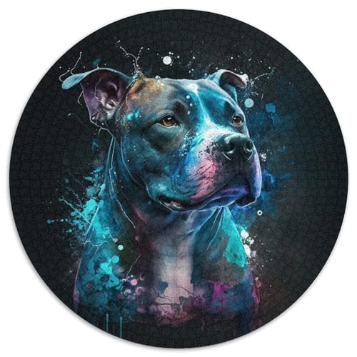 Puzzle für Erwachsene 1000 Staffordshire Bull Terrier 1000 Teile Rundes Puzzle Geschenke Familieninteraktives Spiel, Denksportgeschenk, Lernspielzeug 67,5 x 67,5 cm von LiJianXXE