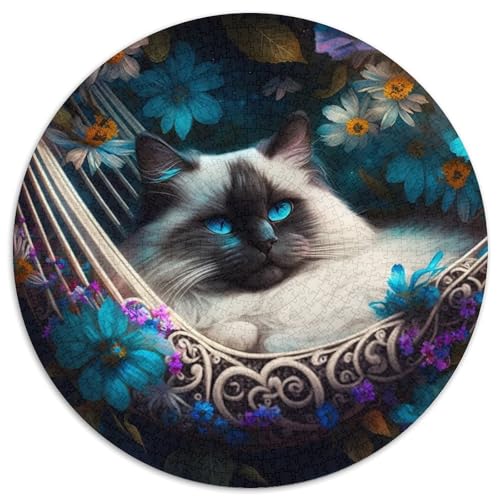 Puzzle für Erwachsene 1000 Teile, weiße Katze, schlafend, 1000 Teile, rundes Puzzle, Geschenke, interaktives Familienspiel, Denksportgeschenk, Lernspielzeug, 67,5 x 67,5 cm von LiJianXXE