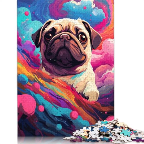 Puzzle für Erwachsene 1000 Teile Psychedelischer Mops Puzzle für Erwachsene Holzpuzzle Herausforderndes Spielpuzzle 75x50cm von LiJianXXE