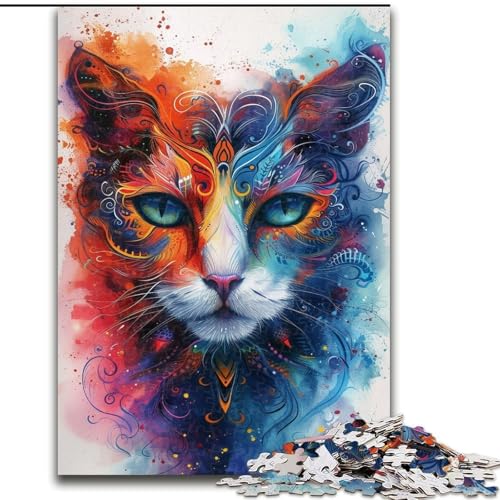 Puzzle für Erwachsene mit 1000 Teilen, Aquarellkatze, Lernspiele, Heimdekoration, ganze Familie (Größe 26x38cm) von LiJianXXE