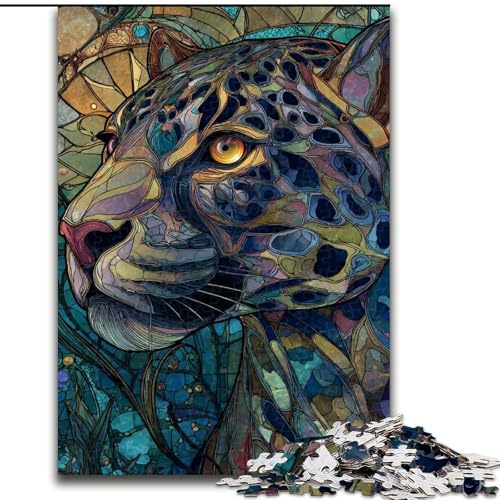 Puzzle für Erwachsene mit 1000 Teilen, Buntglas-Leopard, Lernspiele, Heimdekoration, ganze Familie (Größe 50x75cm) von LiJianXXE