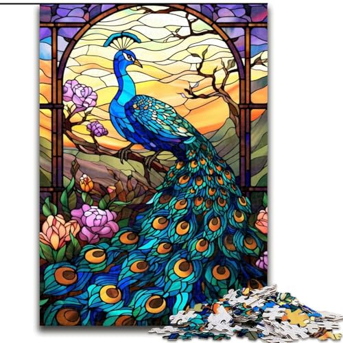 Puzzle für Erwachsene mit 1000 Teilen, Buntglas-Pfau, Lernspiele, Heimdekoration, ganze Familie (Größe 50x75cm) von LiJianXXE