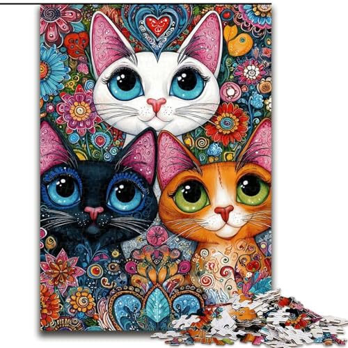 Puzzle für Erwachsene mit 1000 Teilen, DREI Katzen, Lernspiele, Heimdekoration, ganze Familie (Größe 26x38cm) von LiJianXXE