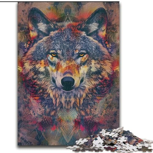 Puzzle für Erwachsene mit 1000 Teilen, Tier-Wolf-Kunst, Lernspiele, Heimdekoration, ganze Familie (Größe 26x38cm) von LiJianXXE