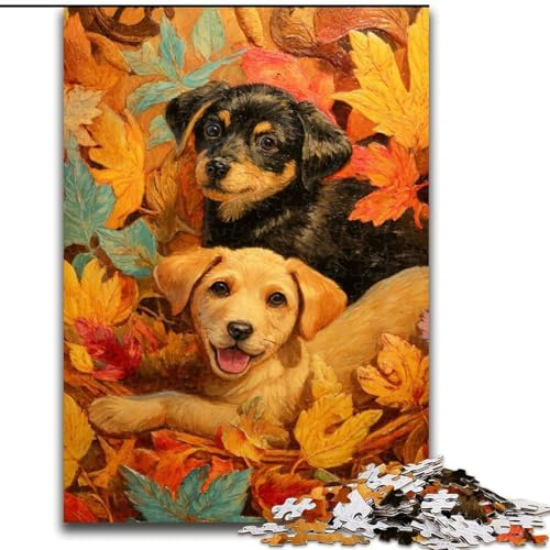 Puzzle für Erwachsene mit 1000 Teilen, Welpe im Laub, Lernspiele, Heimdekoration, ganze Familie (Größe 50x75cm) von LiJianXXE