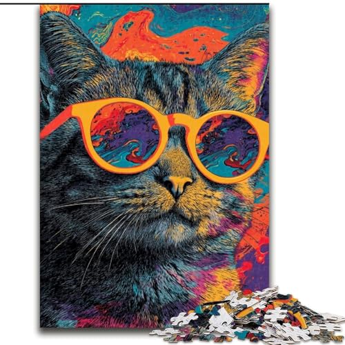 Puzzle für Erwachsene und Jugendliche, Katze mit Sonnenbrille, für 14+, anspruchsvolles Spiel als Geschenk für die ganze Familie und Freunde (Größe 50x75cm) von LiJianXXE