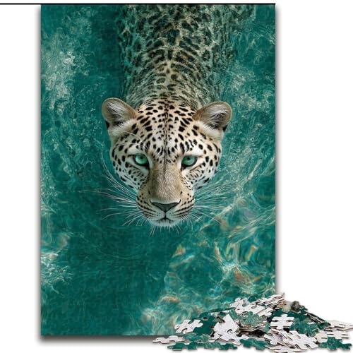Puzzle für Erwachsene und Jugendliche, Leopard im Wasser, für 14+, anspruchsvolles Spiel als Geschenk für die ganze Familie und Freunde (Größe 26x38cm) von LiJianXXE