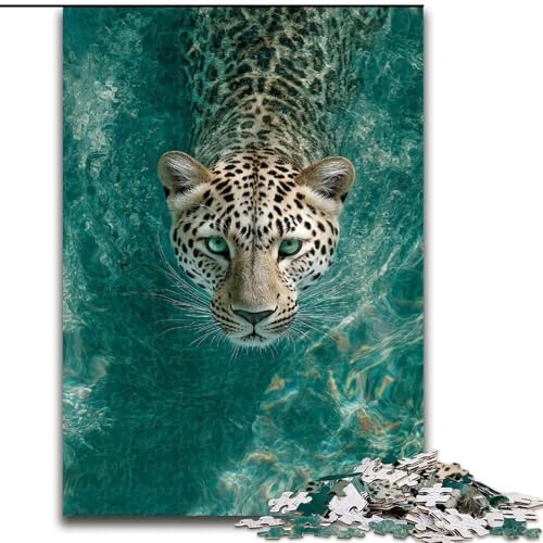 Puzzle für Erwachsene und Jugendliche, Leopard im Wasser, für 14+, anspruchsvolles Spiel als Geschenk für die ganze Familie und Freunde (Größe 50x75cm) von LiJianXXE