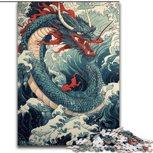 Puzzle für Erwachsene und Jugendliche, japanischer Wellendrache, für 14+, anspruchsvolles Spiel als Geschenk für die ganze Familie und Freunde (Größe 50x75cm) von LiJianXXE
