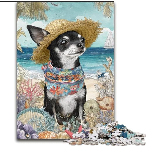 Puzzle für Erwachsene und Jugendliche Hund im Urlaub, für 14+, anspruchsvolles Spiel als Geschenk für die ganze Familie und Freunde (Größe 26x38cm) von LiJianXXE