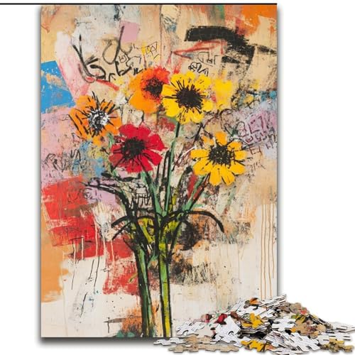 Puzzle für Teenager, 1000 Blumen im Basquiat-Stil, dekomprimierendes intellektuelles Lernspielzeug, Geburtstagsgeschenk, Geschenke, Wandkunst (Größe 50x75cm) von LiJianXXE